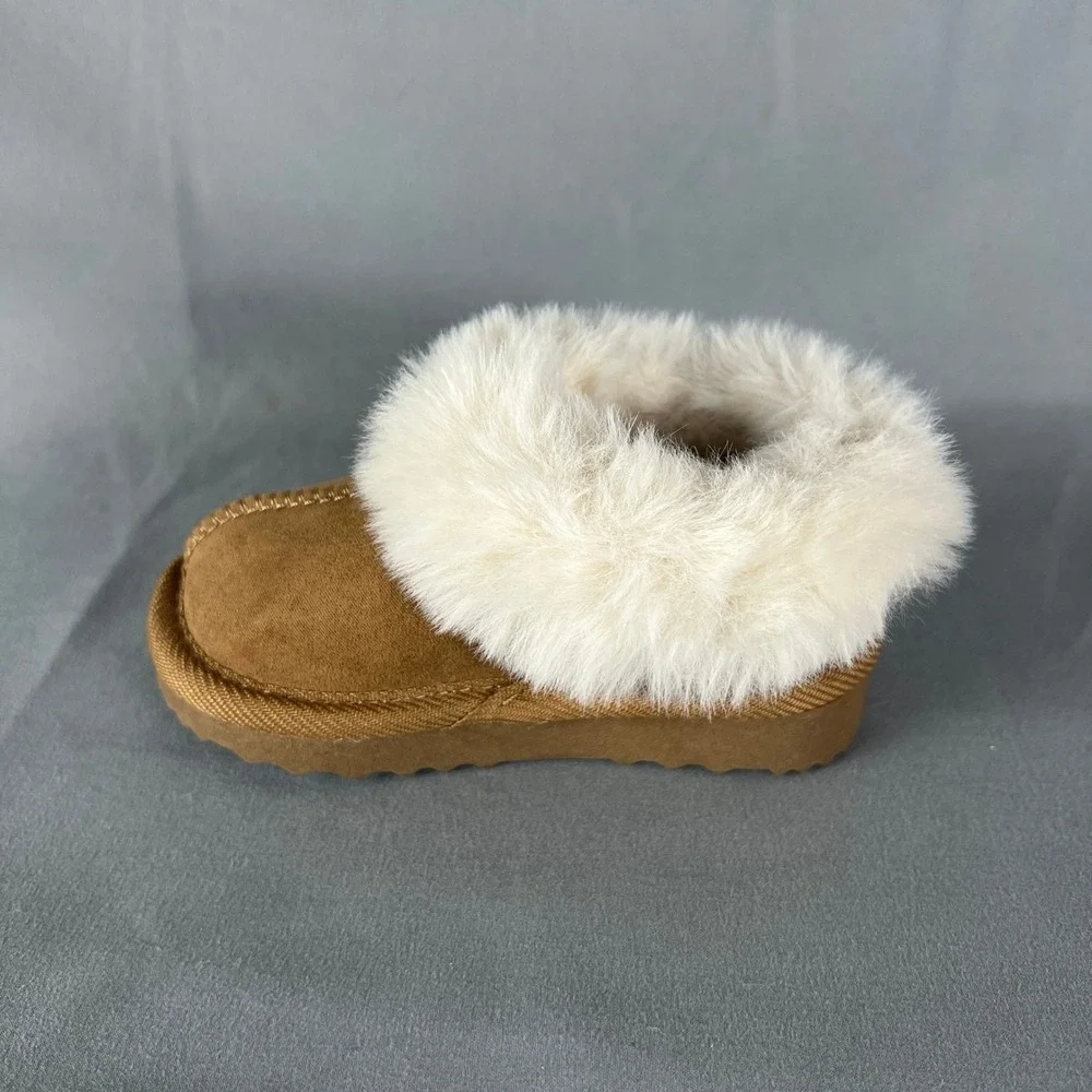 Slip On Shoes Girls 5 Brown Faux Fur Lined Comfortable Soft Cozy Warm Closed Toe